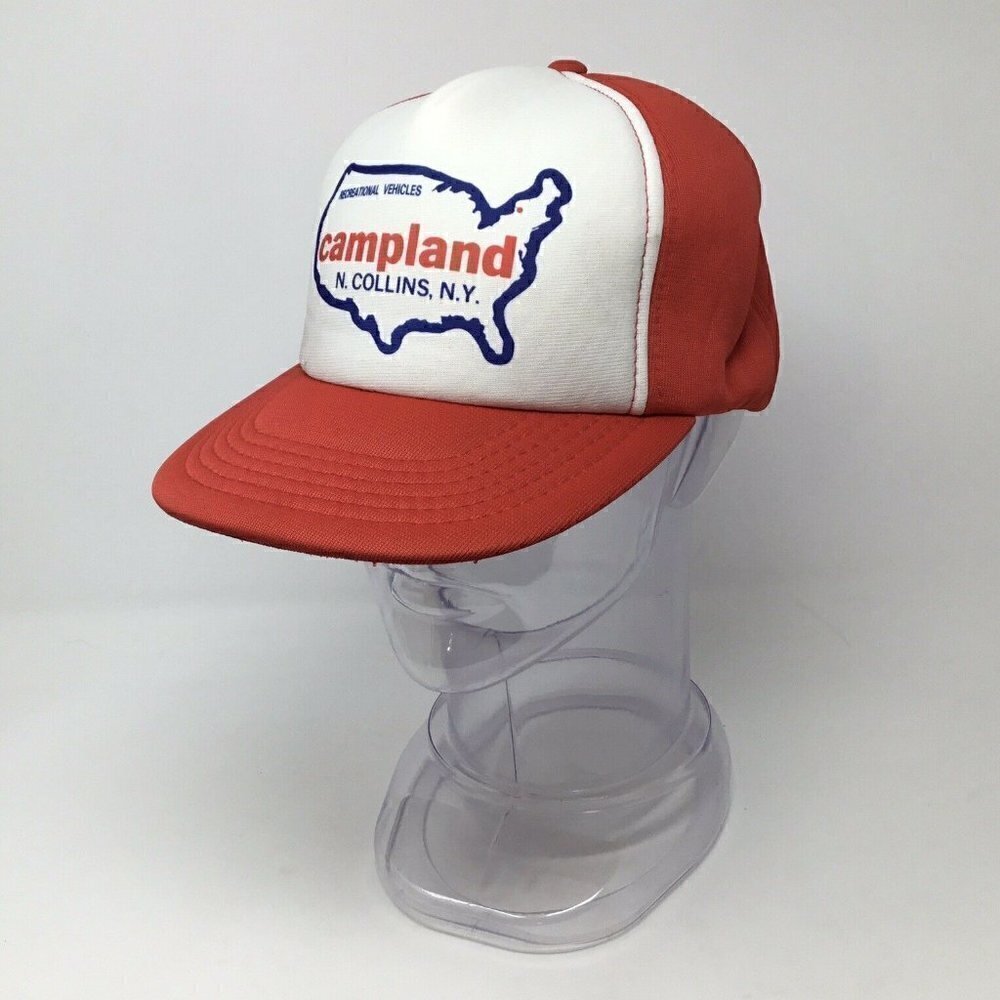 Vtg Campland RV Sales Advertising Snapback Hat Cap Trucker N. Collins NY Travel